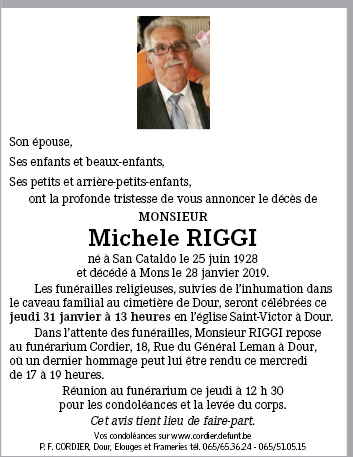 Michele RIGGI de Mons Annonce de d c s sur enmemoire.be en m moire